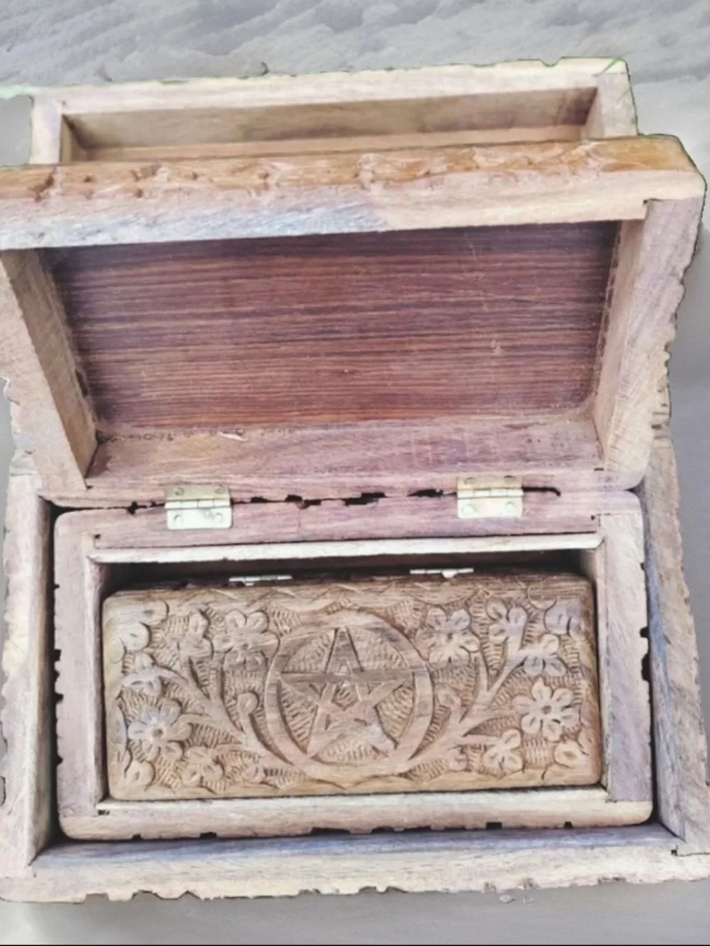 Witches Pentacle Solid Sheesham Wood Tarot Box Set Nesting Keepsake Boxes